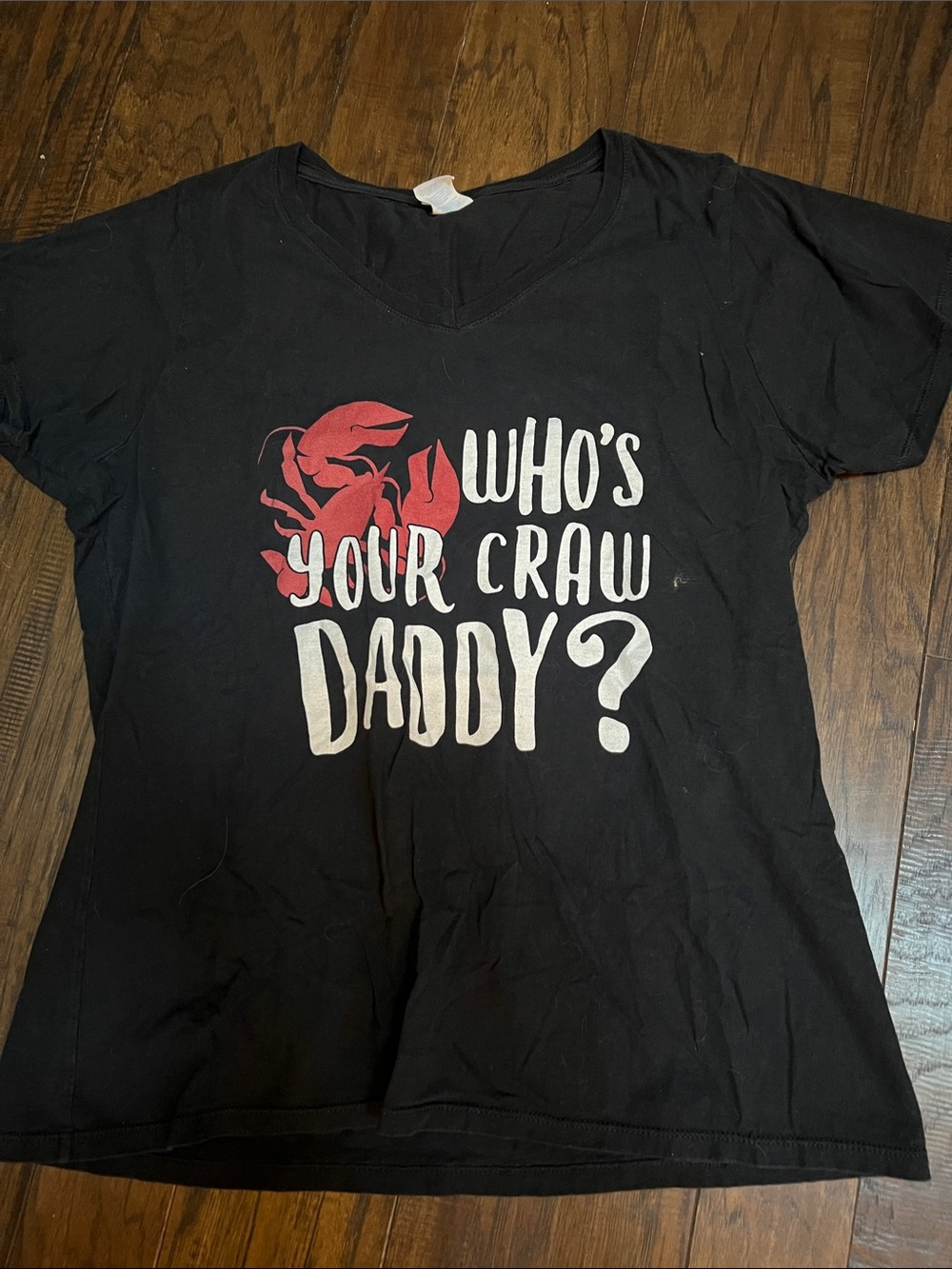 Port and Company Black Tee with Red Crawfish and White Slogan